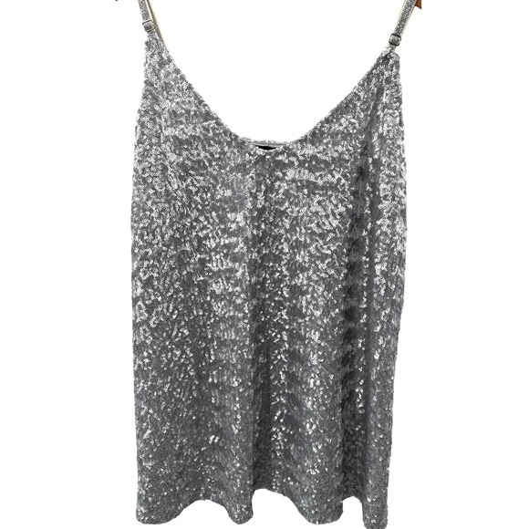 Boston Proper Tops - Boston Proper Sequin Cami Top Large Silver Sparkle Holiday Party Adjustable